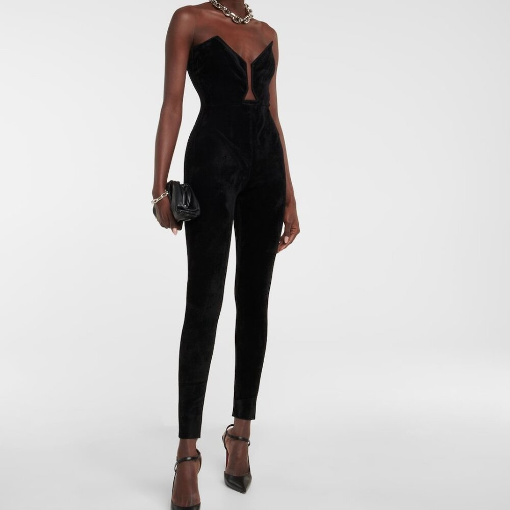 NEW NWOT Roland Mouret Cut Out Jumpsuit in Black velvet feel strapless